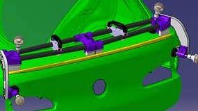 CAD of a Xometry-manufactured fixture used for alignment of the vehicle back end